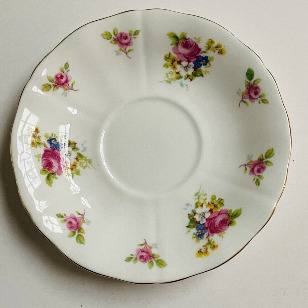 Adderly England Bone China Saucer Only Pink Rose Floral Gold Trim Vintage
